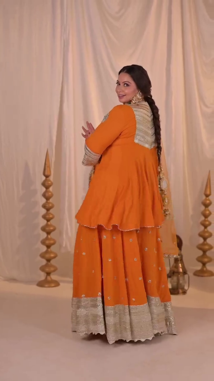 Sunset Orange Festive Sharara Set