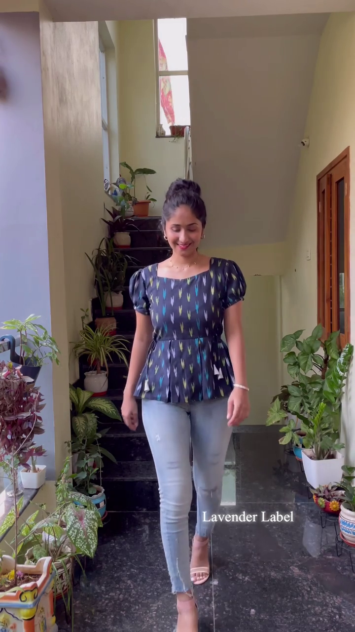 Midnight Ikat Peplum Top