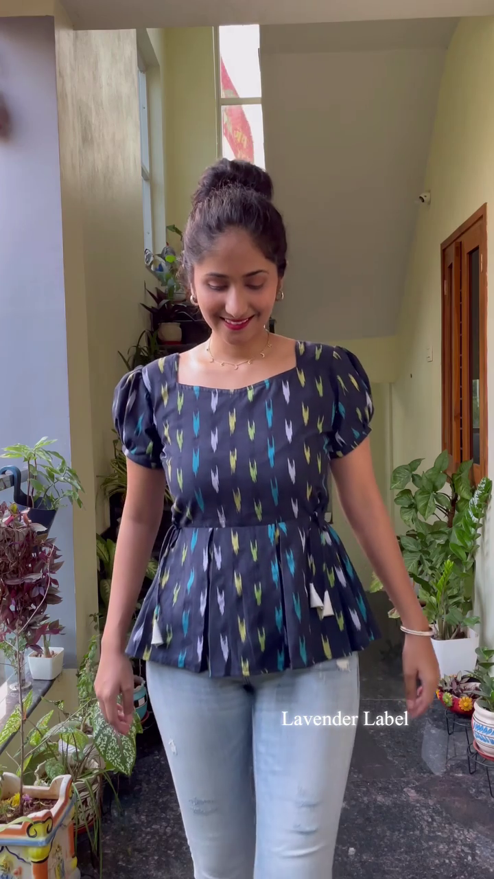 Midnight Ikat Peplum Top