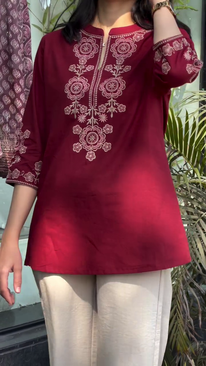 Stylish Ruby Printed Kurta – Floral Charm for Modern Women