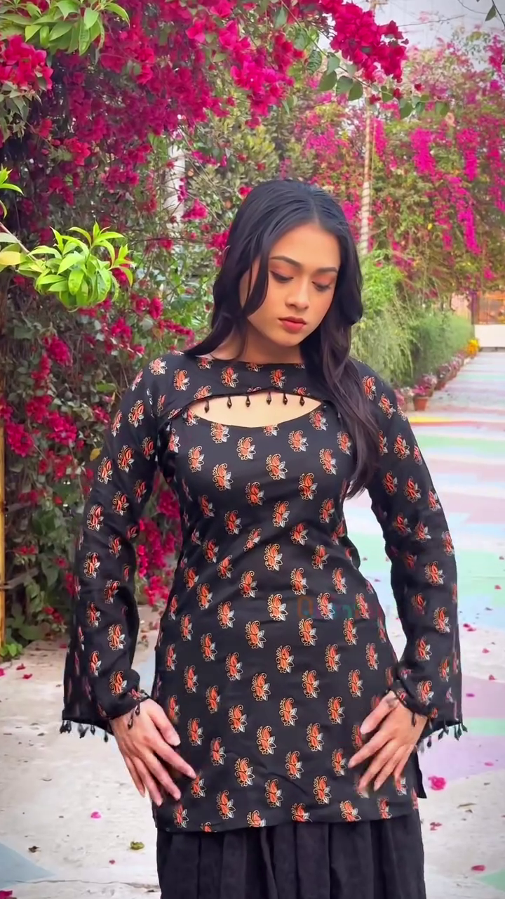 Fusion Glam – Black & Red Paisley Corset Kurti with Chikankari Plazo