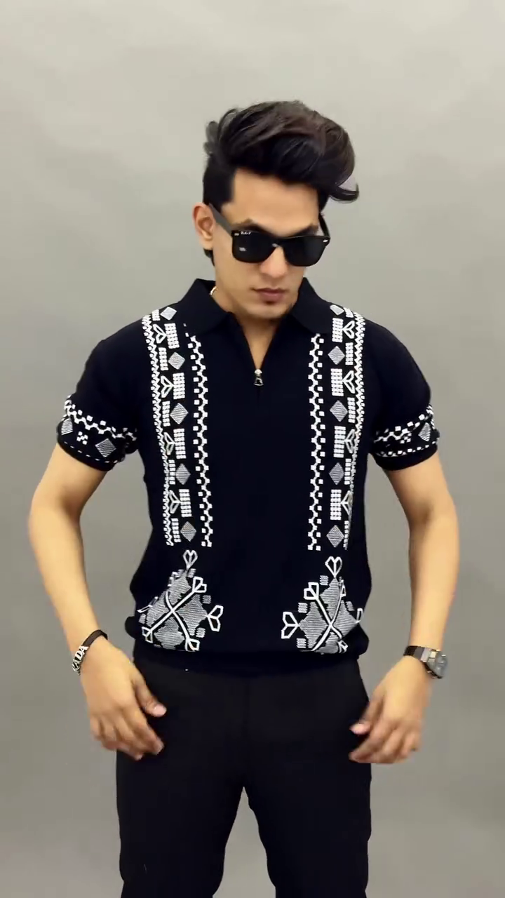 Men’s Black Pattern Polo T-Shirt