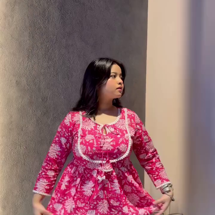 Pink Floral Short Kurti Dress