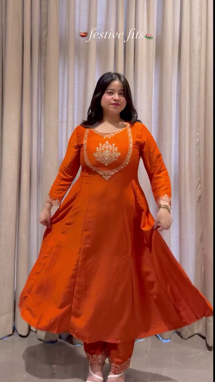 Orange Festive Anarkali Suit