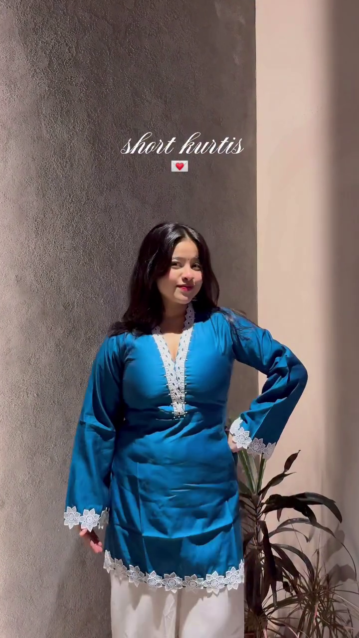Teal Short Kurti with Lace Details
