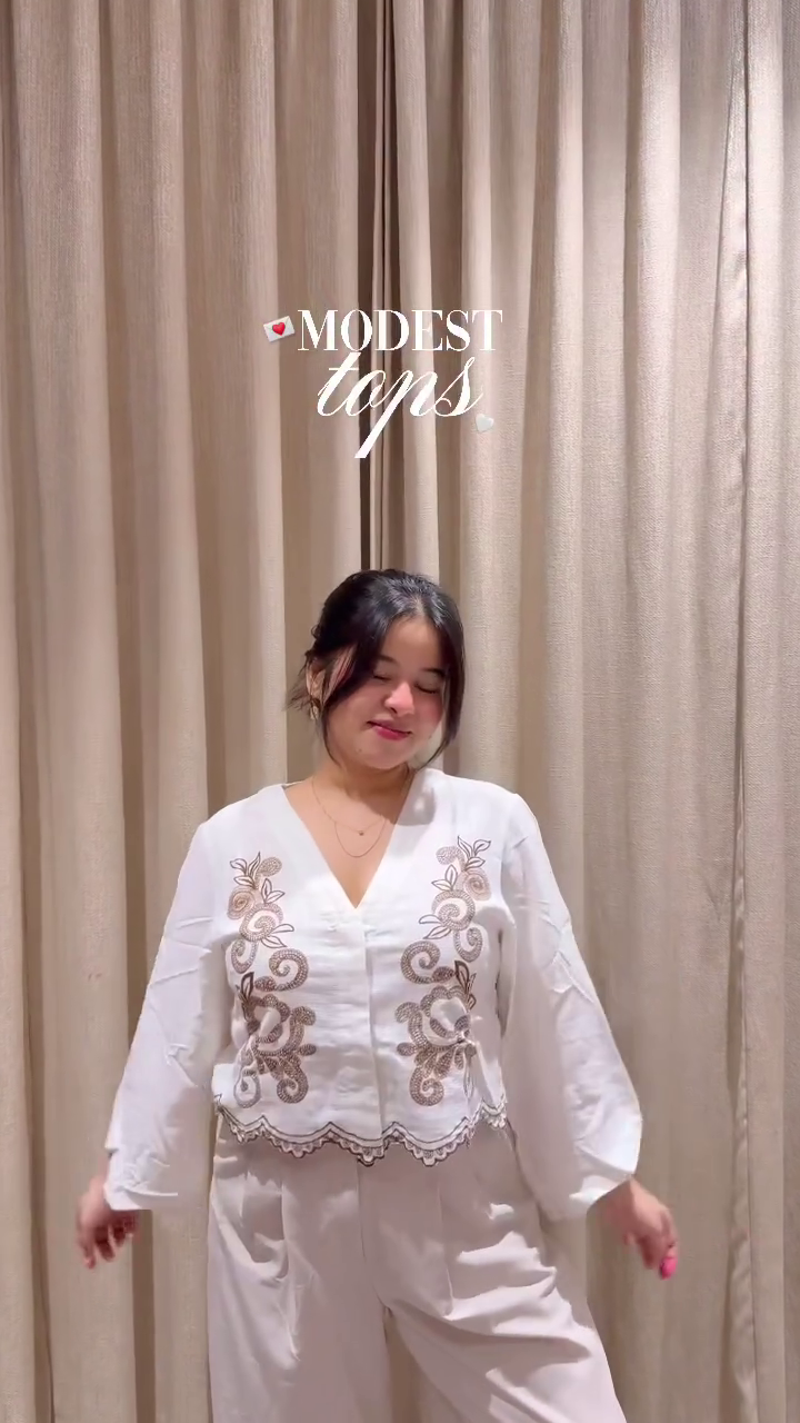 White Embroidered Modest Top Set