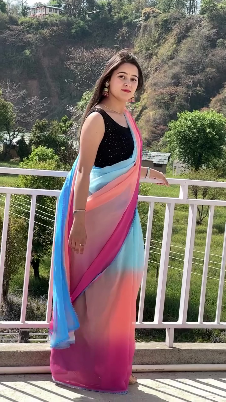 Multicolor Ombre Saree Look