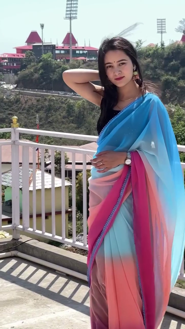 Multicolor Ombre Saree Look