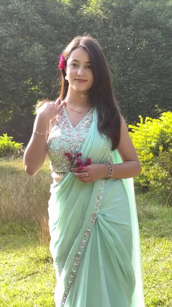 Mint Green Saree with Embellished Blouse
