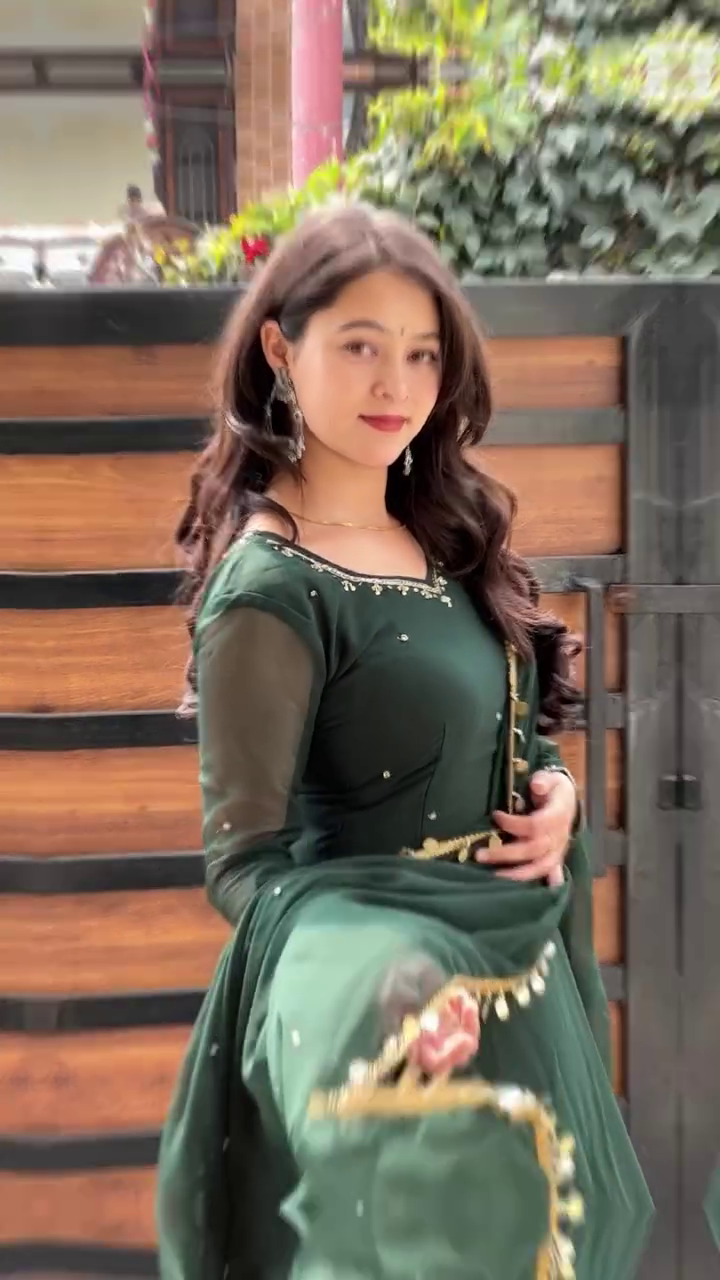 Dark Green Anarkali Set with Dupatta