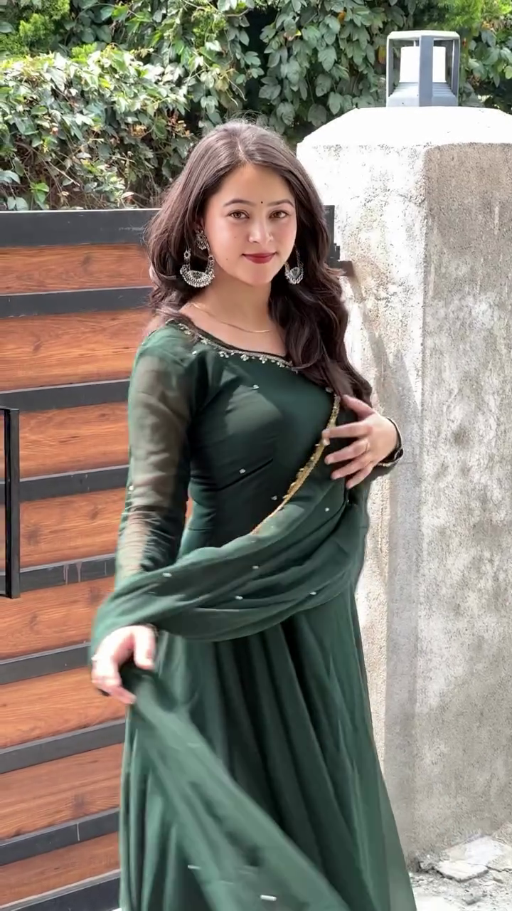 Dark Green Anarkali Set with Dupatta