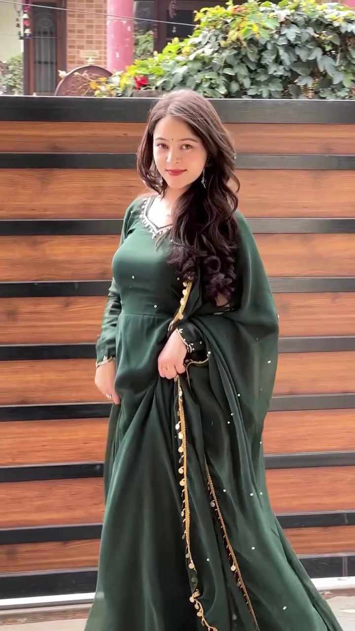 Dark Green Anarkali Set with Dupatta