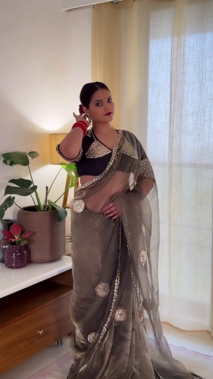 Black Sheer Saree with Embellished Blouse