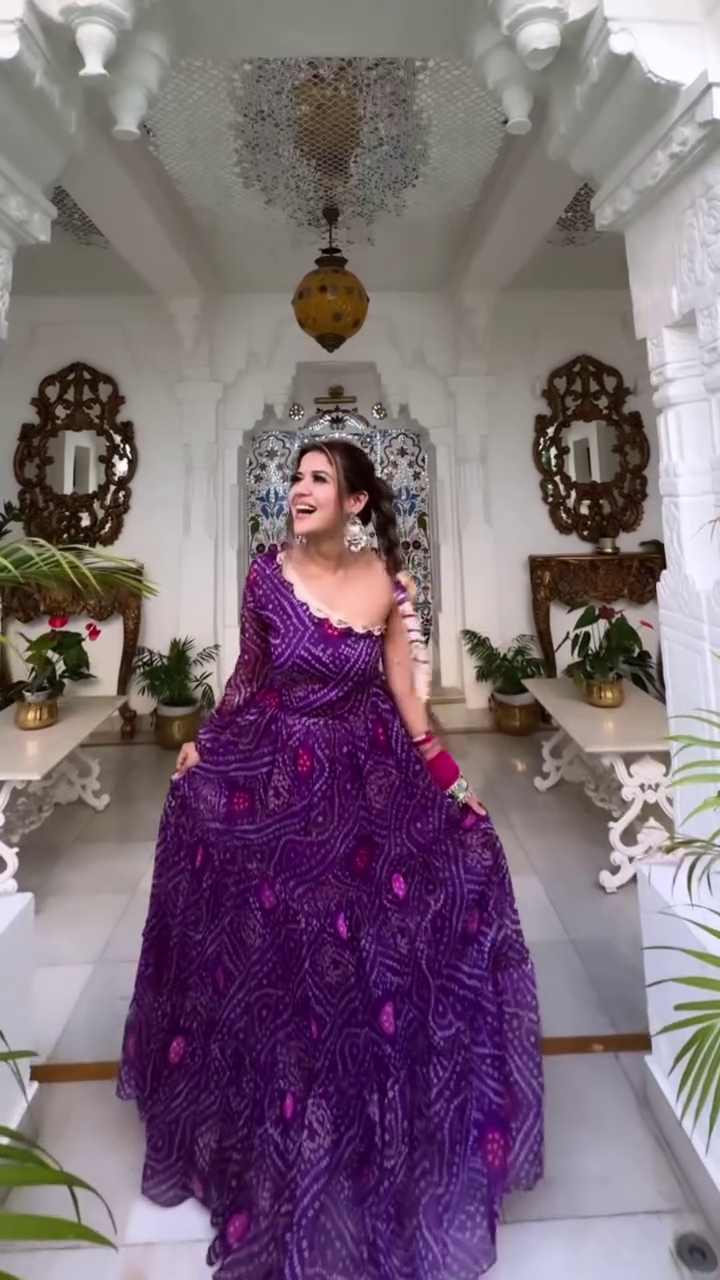 Purple Bandhani One-Shoulder Dress