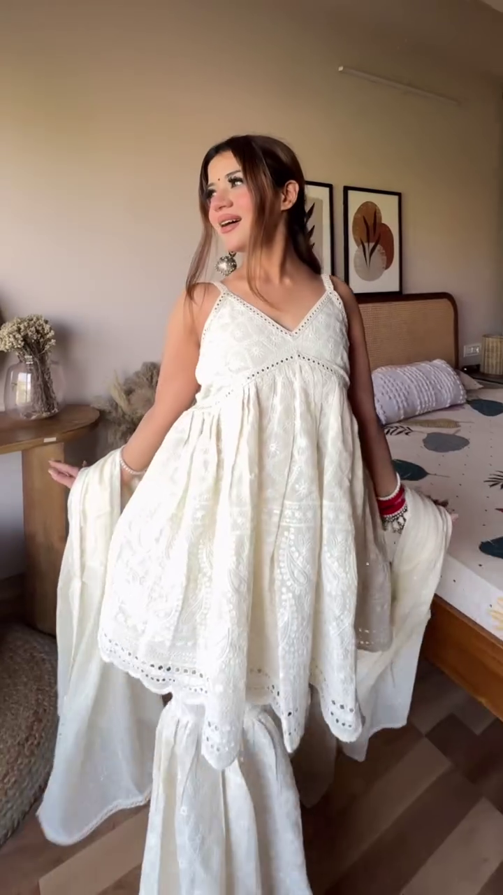 White Layered Sharara Set