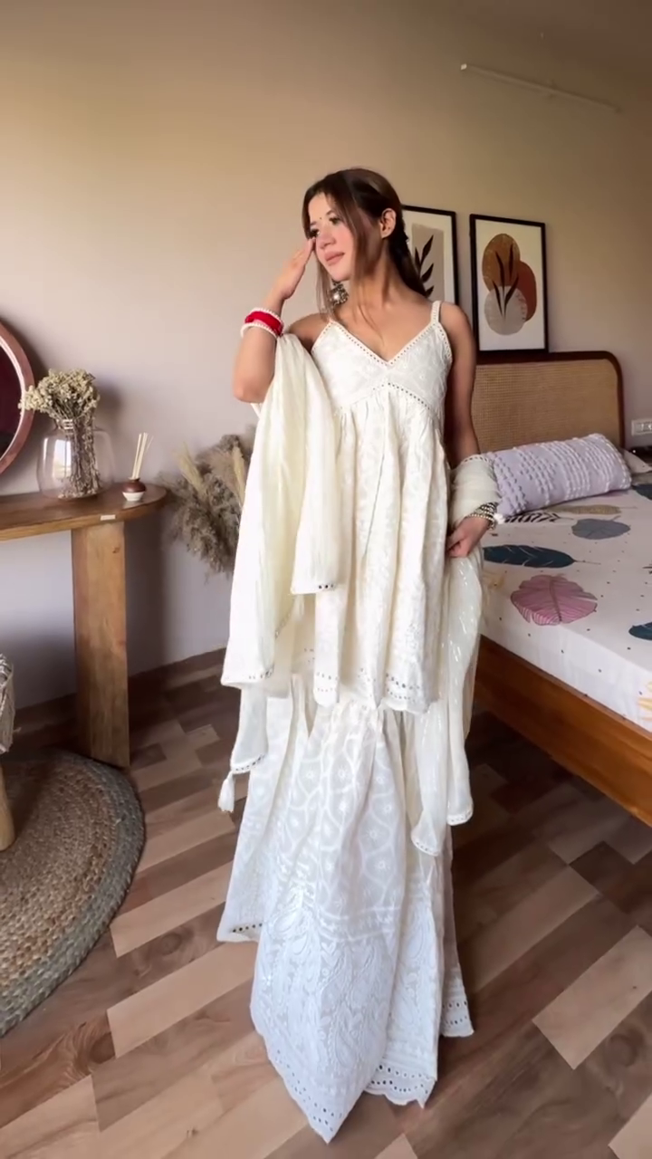 White Layered Sharara Set