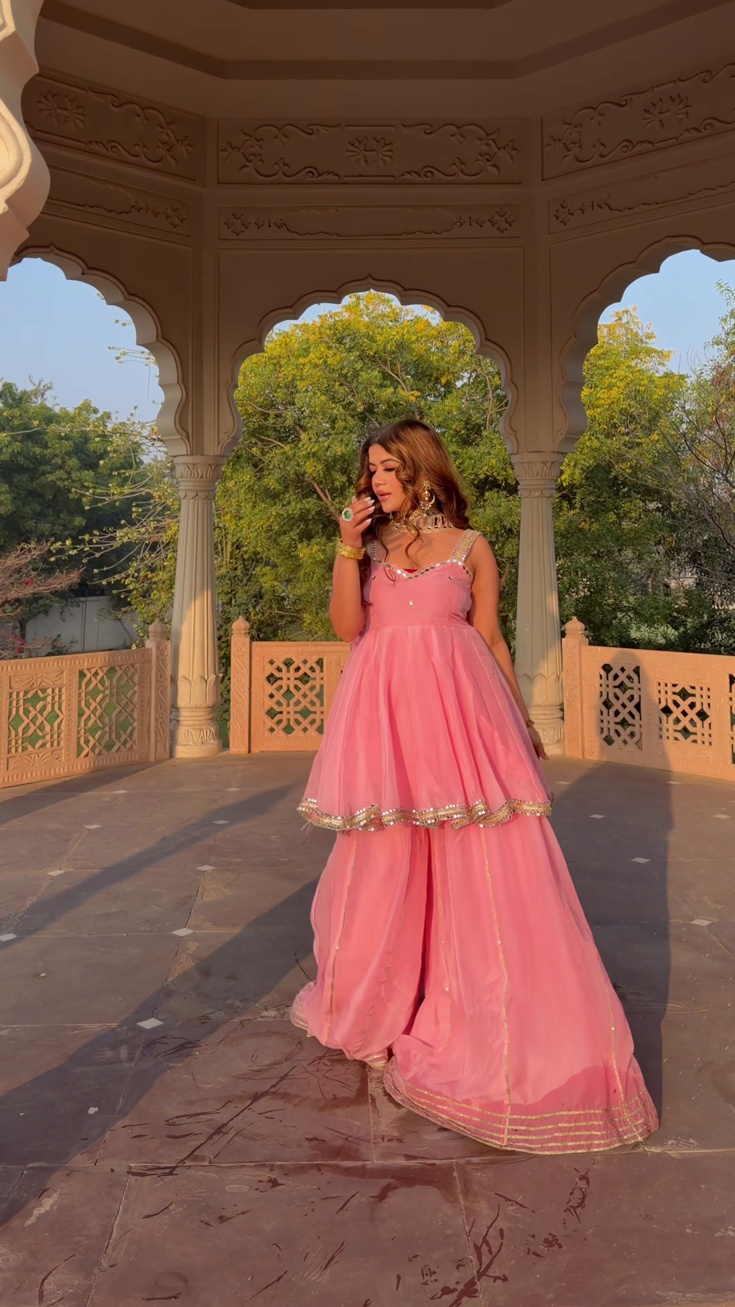 Pink Peplum Sharara Set