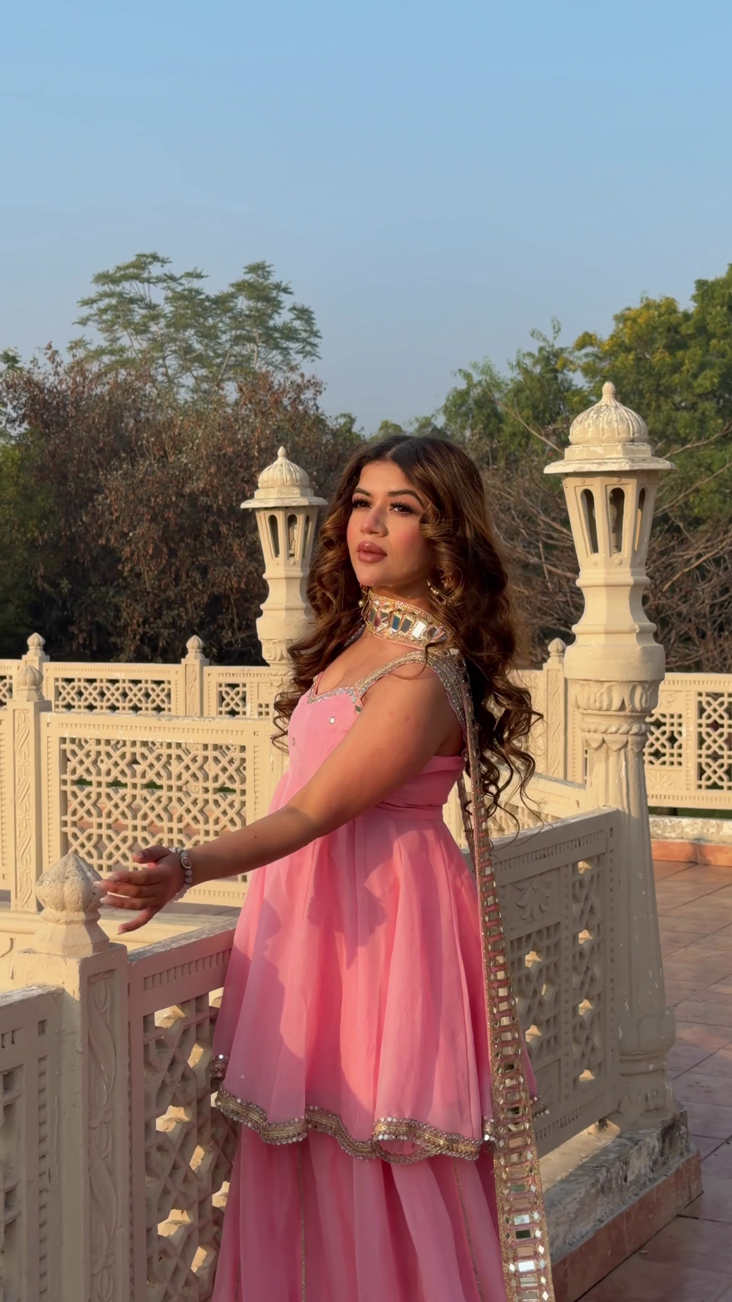 Pink Peplum Sharara Set