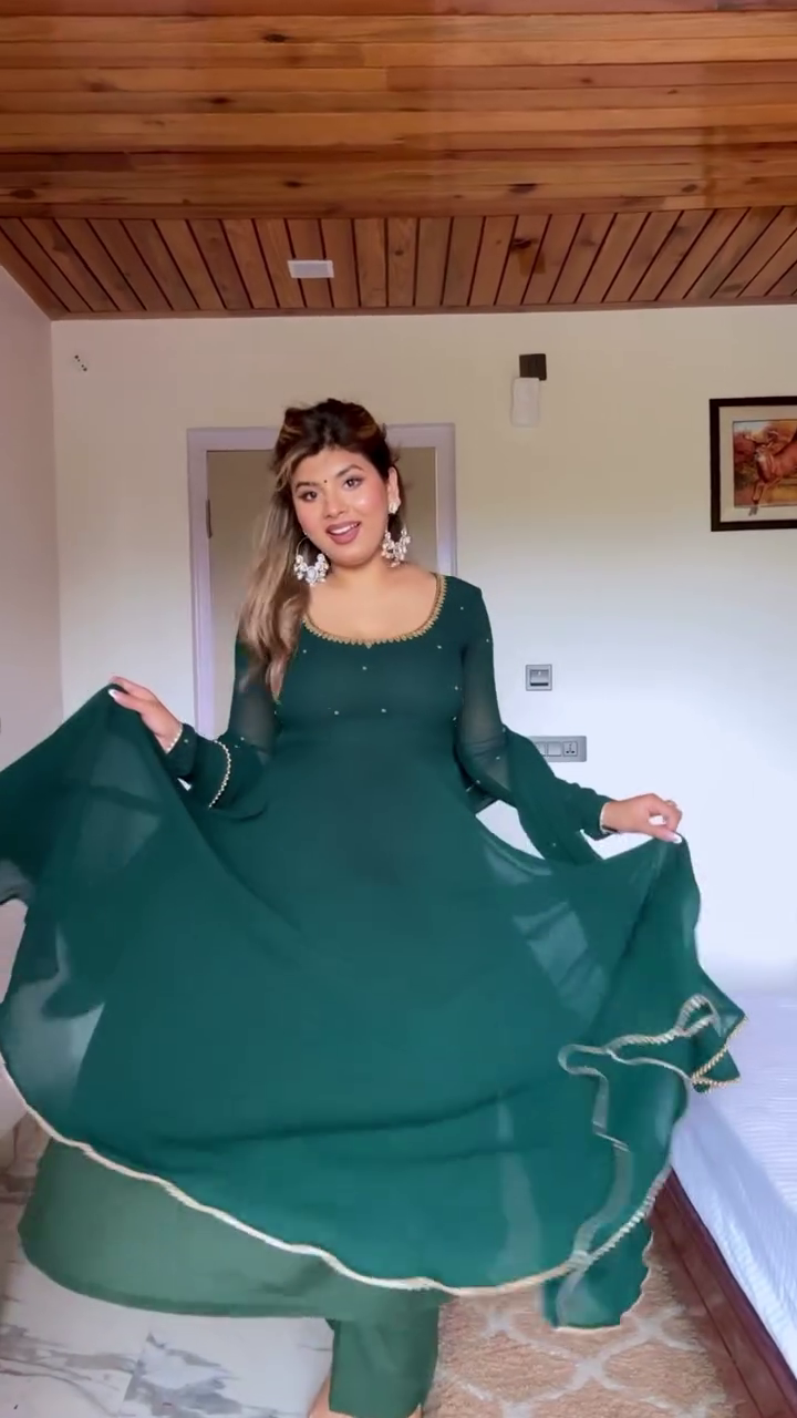 Women’s Emerald Green Anarkali Set with Dupatta Festive Wear