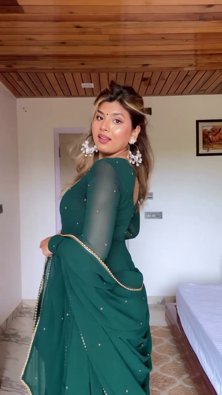 Women’s Emerald Green Anarkali Set with Dupatta Festive Wear