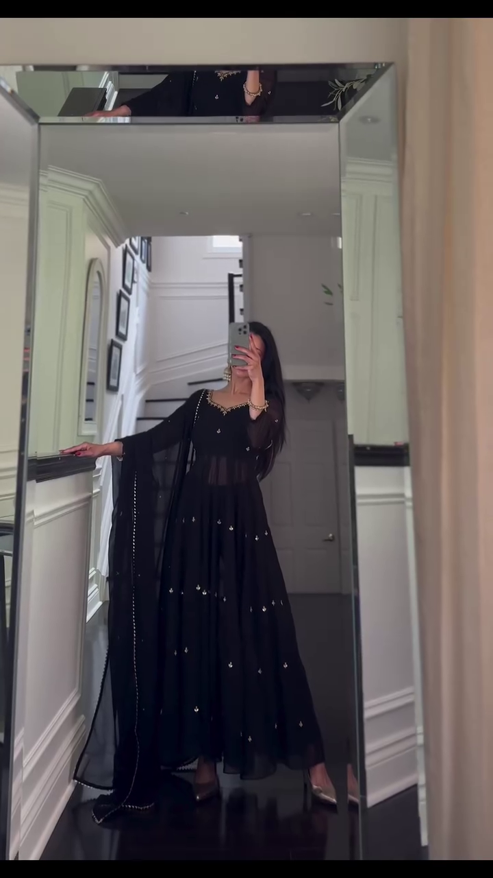 Women’s Black Anarkali Set with Dupatta Party Wear Outfit