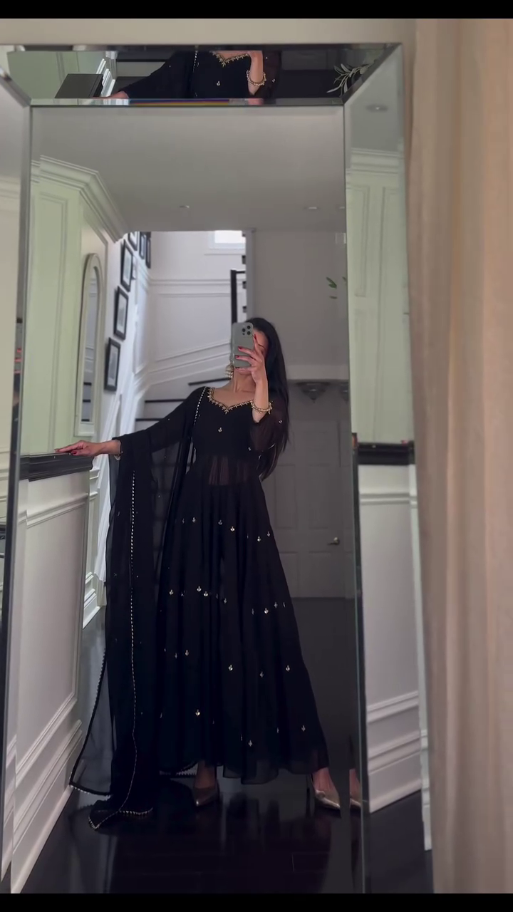 Women’s Black Anarkali Set with Dupatta Party Wear Outfit