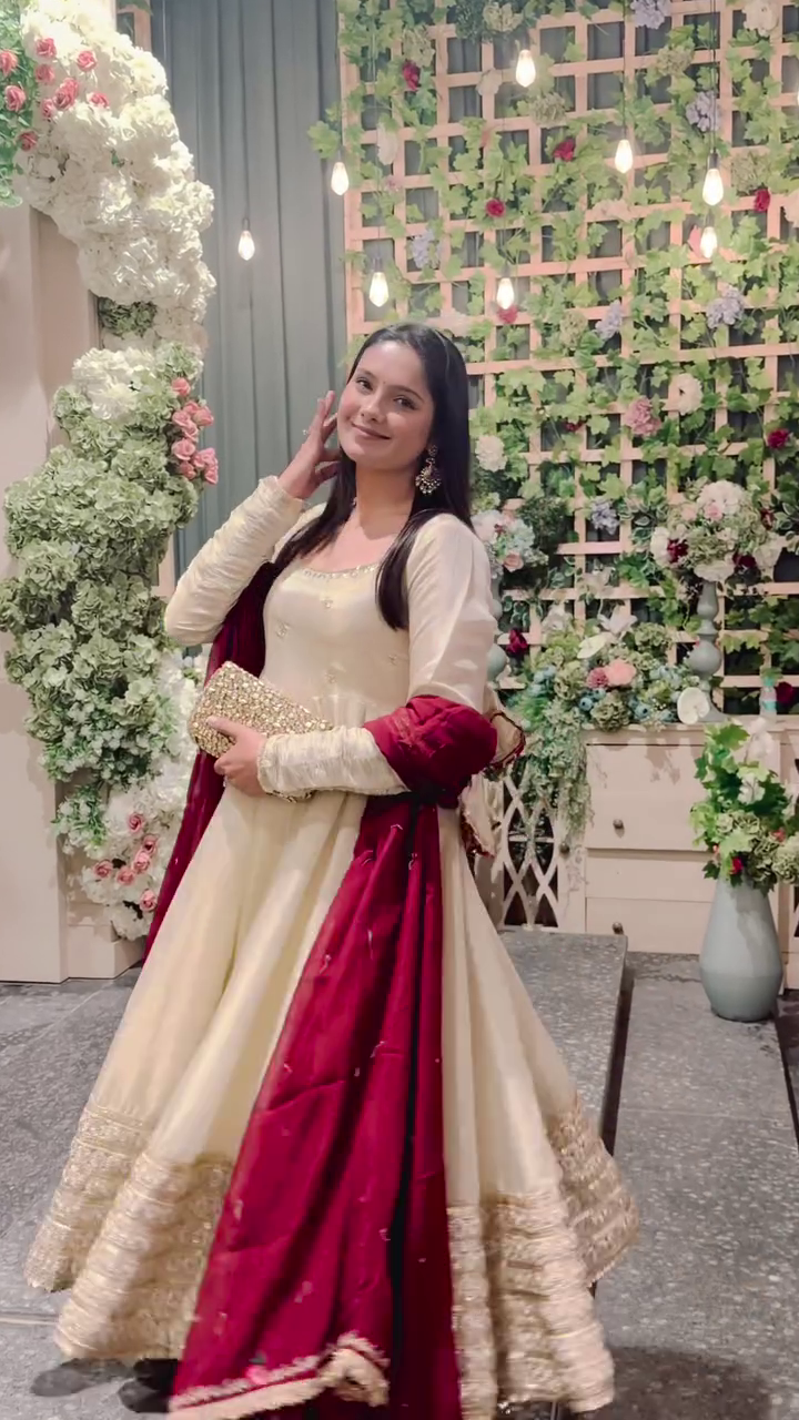 Women’s Ivory Anarkali Set with Dupatta Festive Wear Outfit