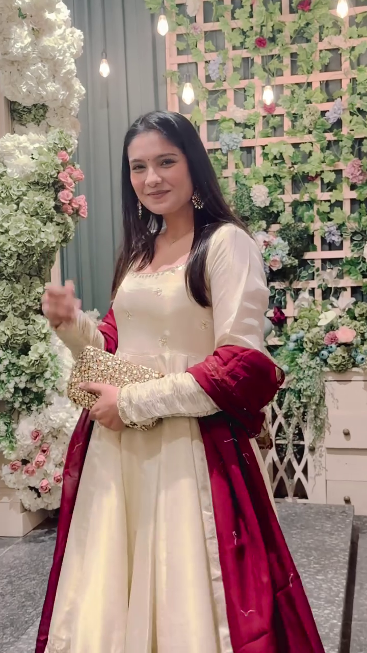 Women’s Ivory Anarkali Set with Dupatta Festive Wear Outfit