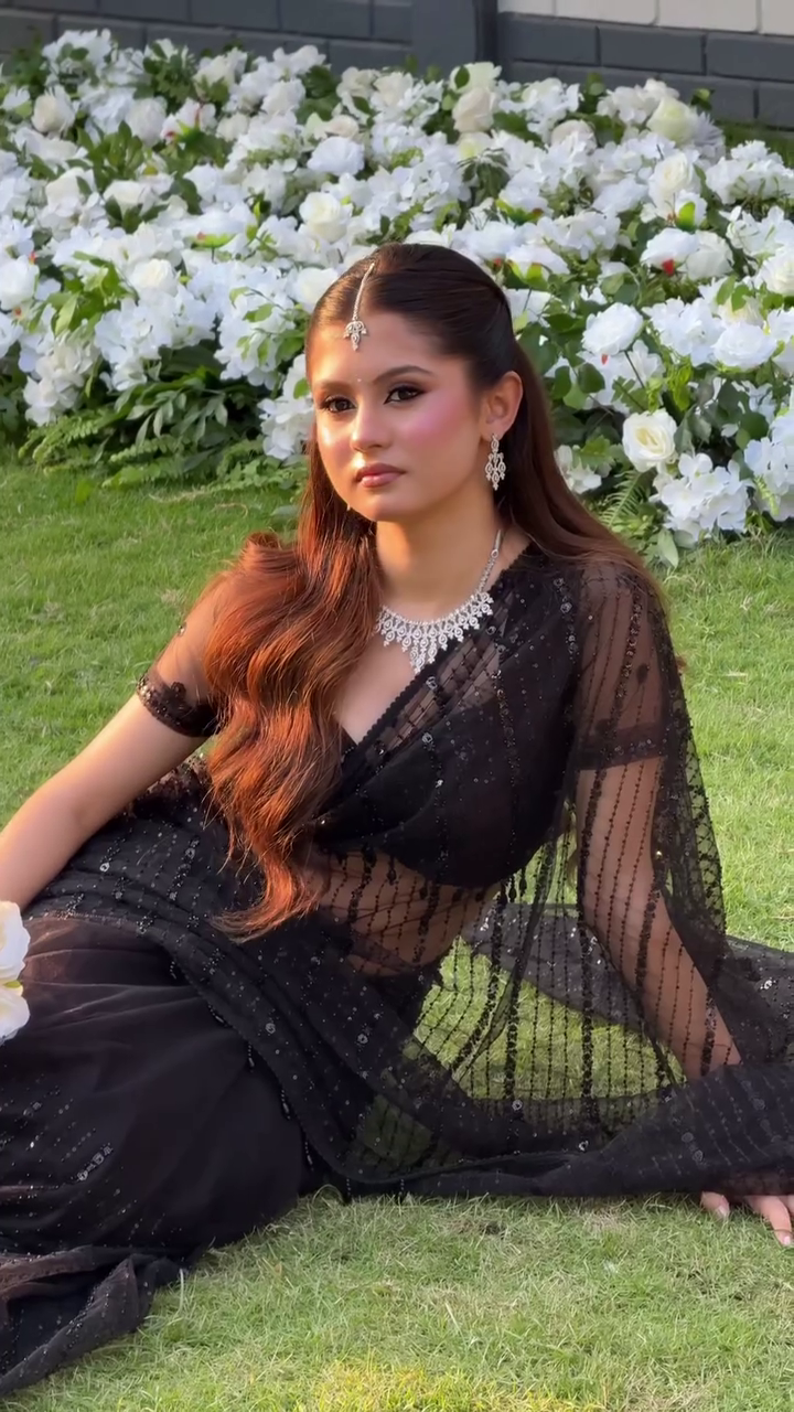 Women’s Black Sequin Saree – Glam Partywear Look ✨🖤