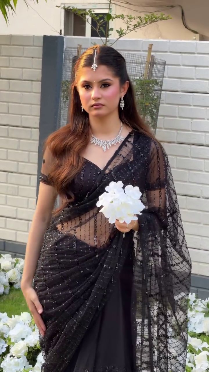 Women’s Black Sequin Saree – Glam Partywear Look ✨🖤