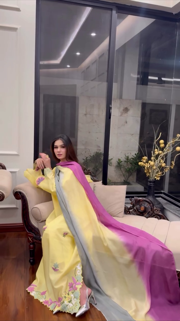 Women’s Butter Yellow Sheesha Silk Kaftan – Soft Summer Elegance ✨🌼