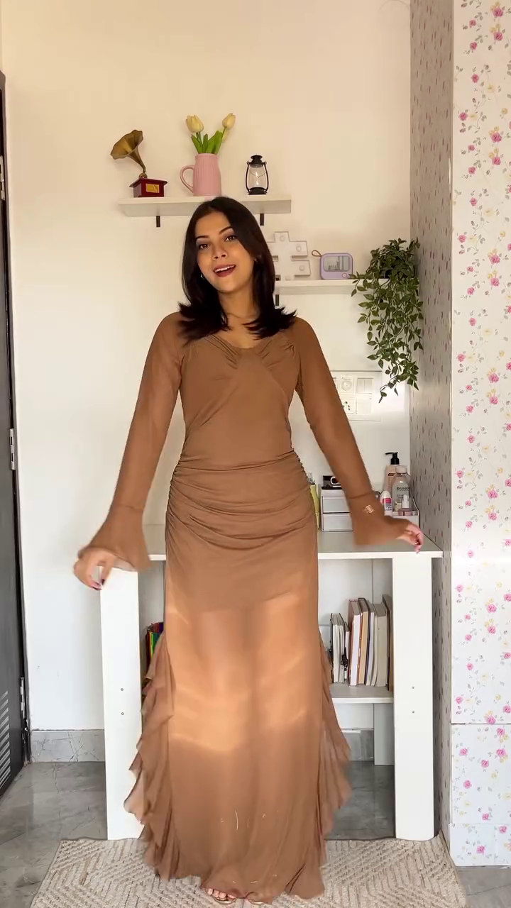 Chocolate Brown Sheer Bodycon Dress