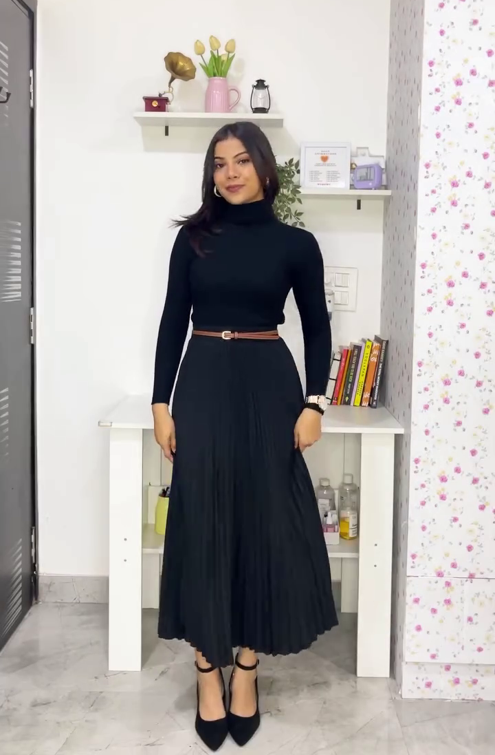 Classic Black Turtleneck Midi Dress