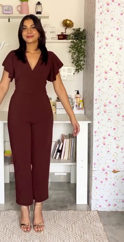 Wine Sequin Party Jumpsuit