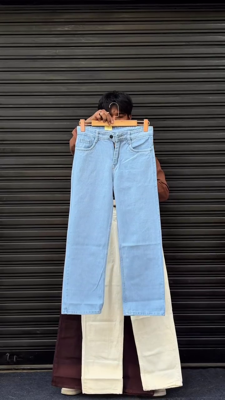 Light Blue Wide Leg Denim Jeans
