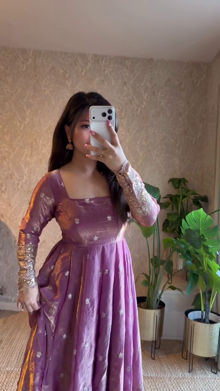 Women's Mauve Anarkali Gown with Embroidered Dupatta