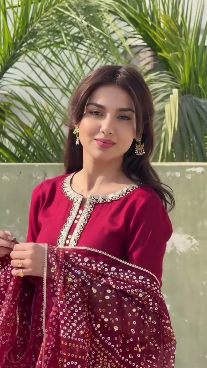 Women's Maroon Straight Kurta and Pant Set