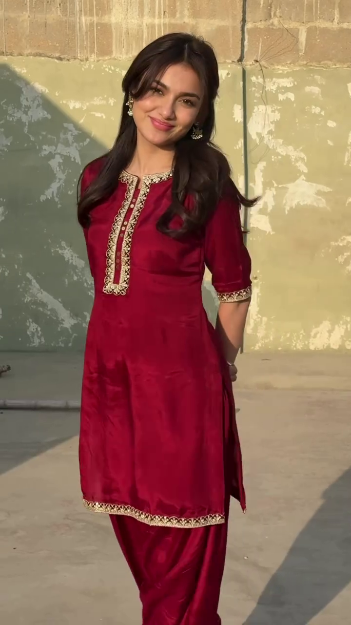 Women's Maroon Straight Kurta and Pant Set