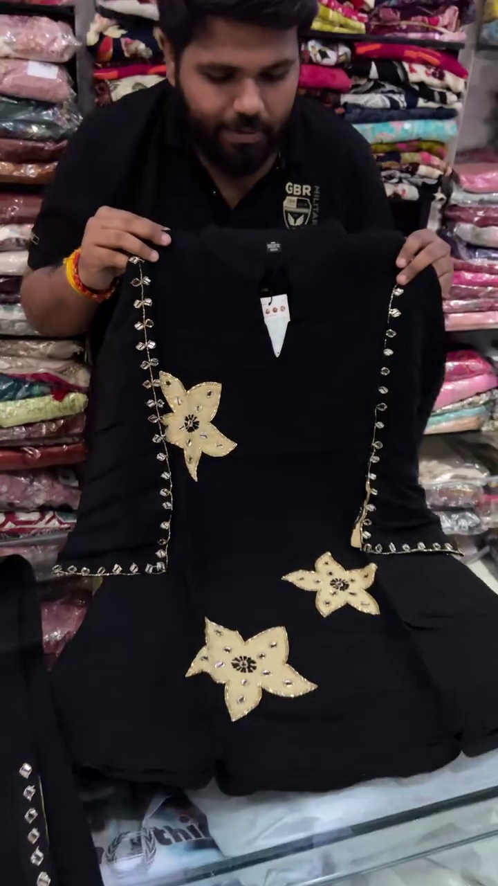 Women's Black Embroidered Short Kurti