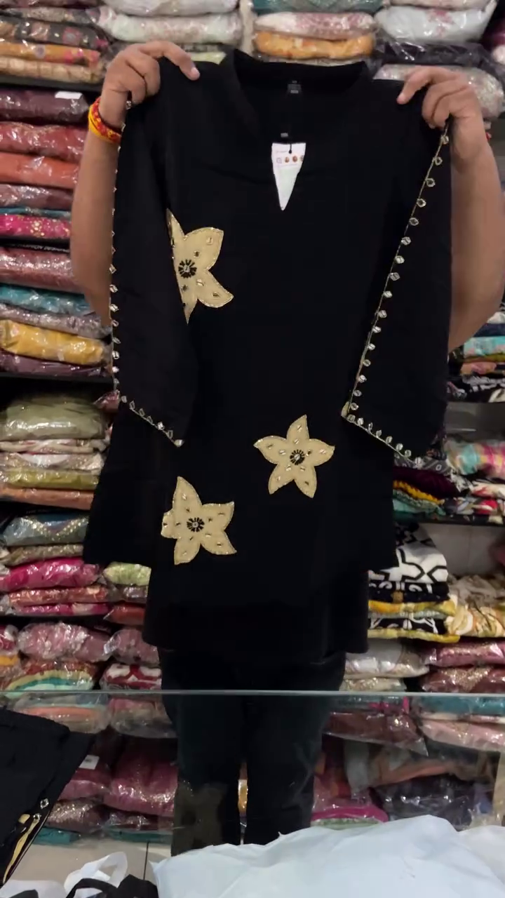 Women's Black Embroidered Short Kurti