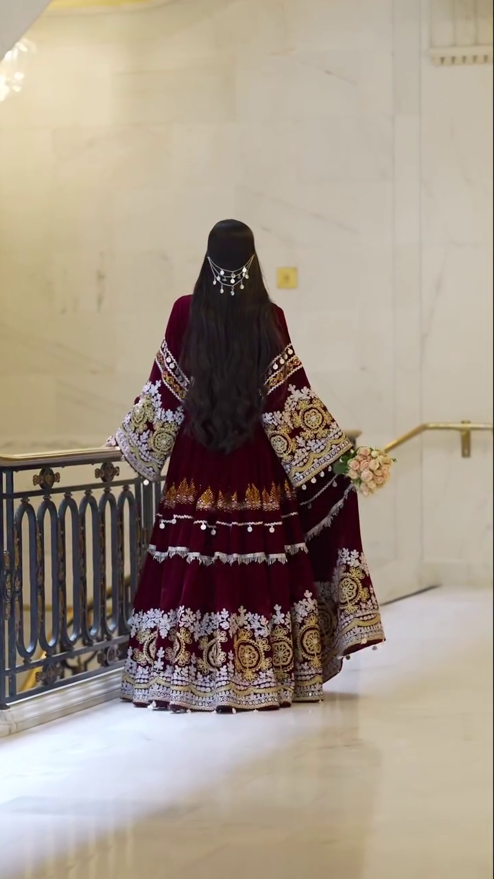 Women's Velvet Embroidered Bridal Lehenga Set for Wedding & Festive Wear