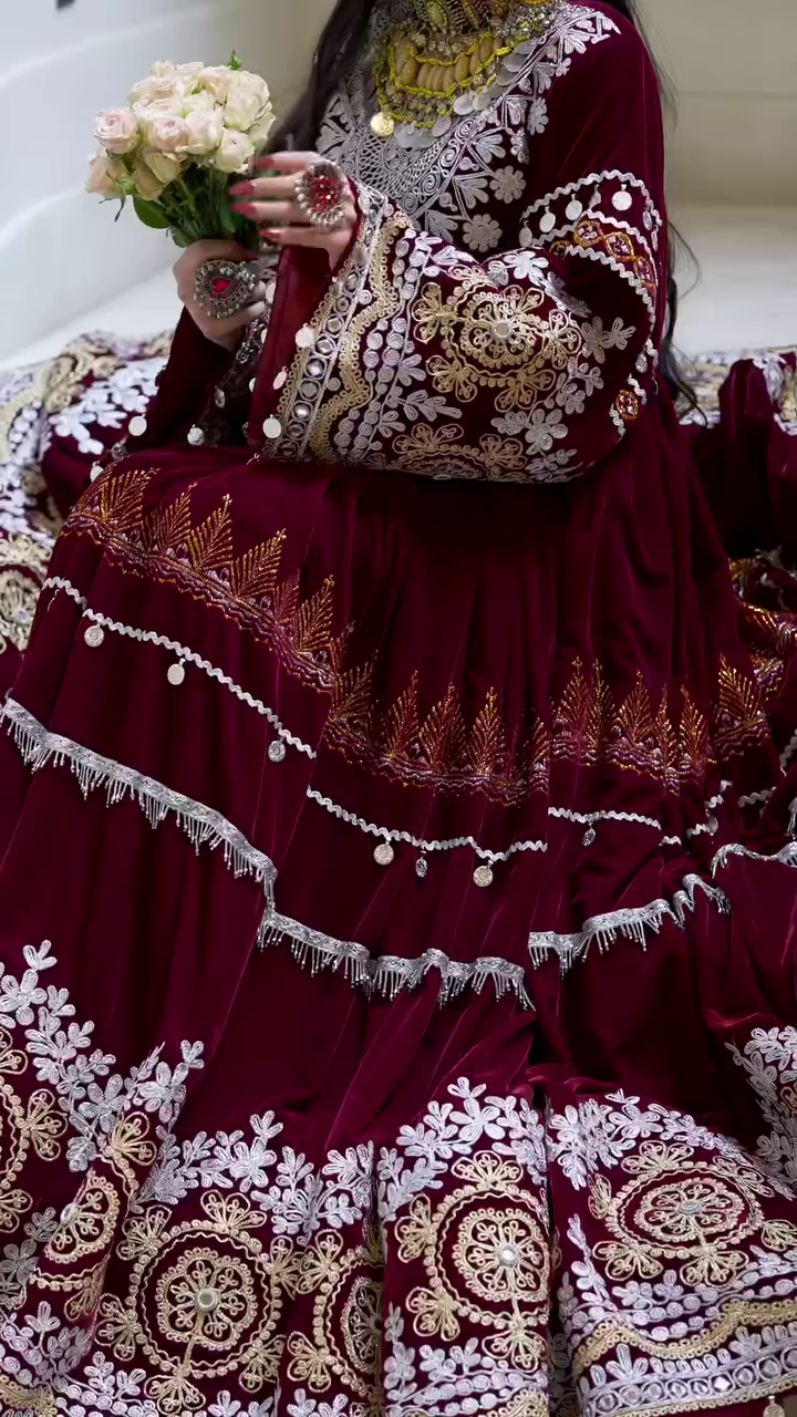 Women's Velvet Embroidered Bridal Lehenga Set for Wedding & Festive Wear