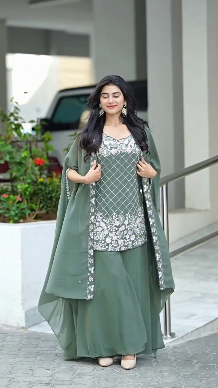 Women's Embroidered Palazzo Suit Set with Dupatta