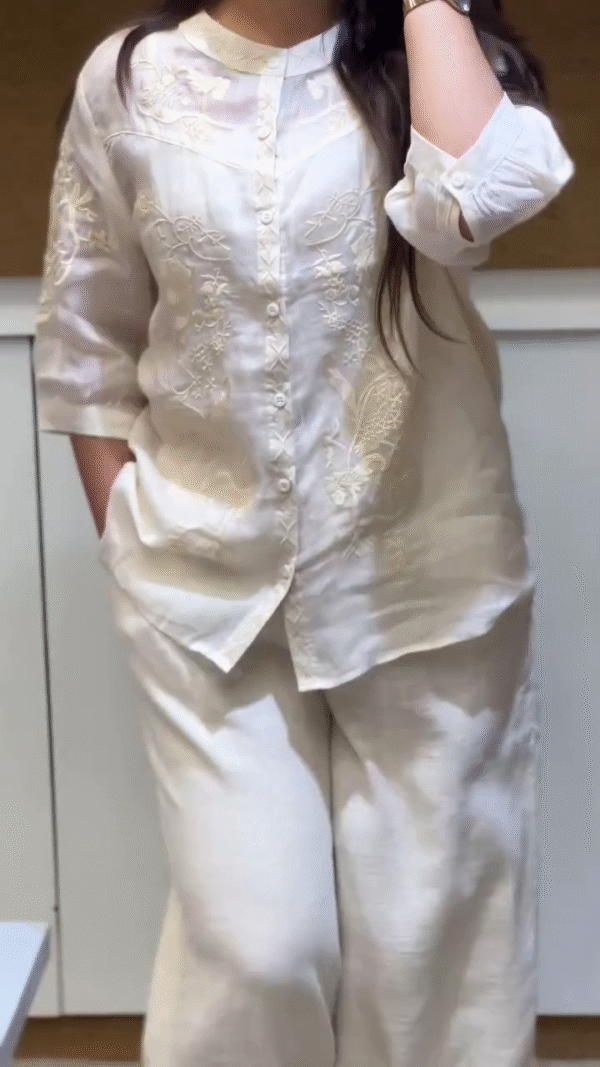 Elegant Cream Co-ord Set with Subtle Embroidery – Multiple Colors Available - Image 3