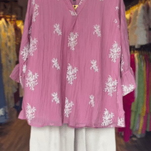 Dusty Rose Embroidered Kurta Set – Graceful Single Color Elegance