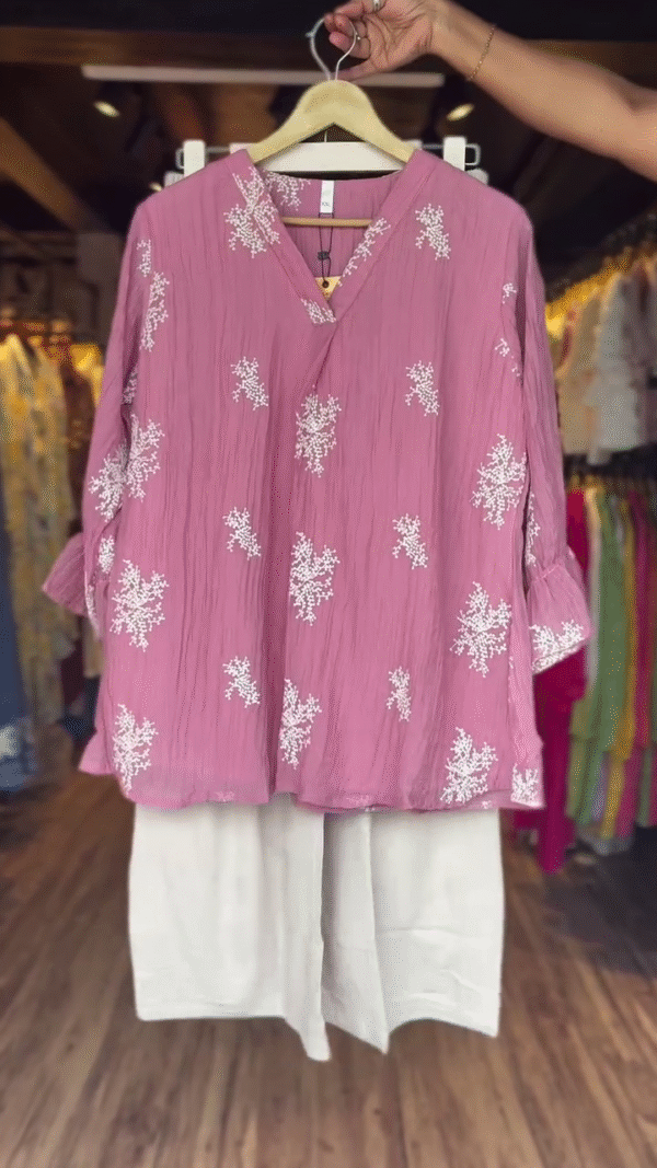 Dusty Rose Embroidered Kurta Set – Graceful Single Color Elegance
