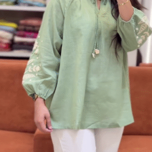 Pastel Embroidered Tie-Up Top Set – Available in 2 Elegant Colors