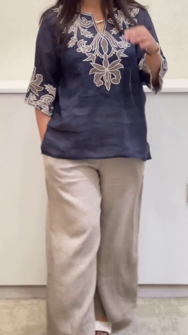 Chic Embroidered Linen Blend Top – Multi-Color Options Available - Image 2