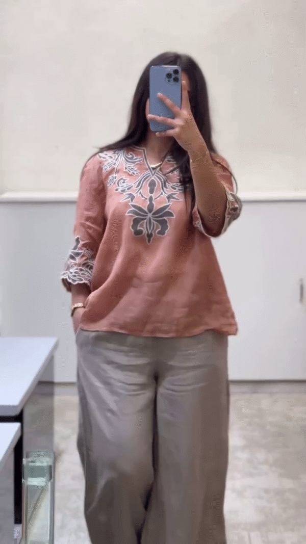 Chic Embroidered Linen Blend Top – Multi-Color Options Available - Image 3