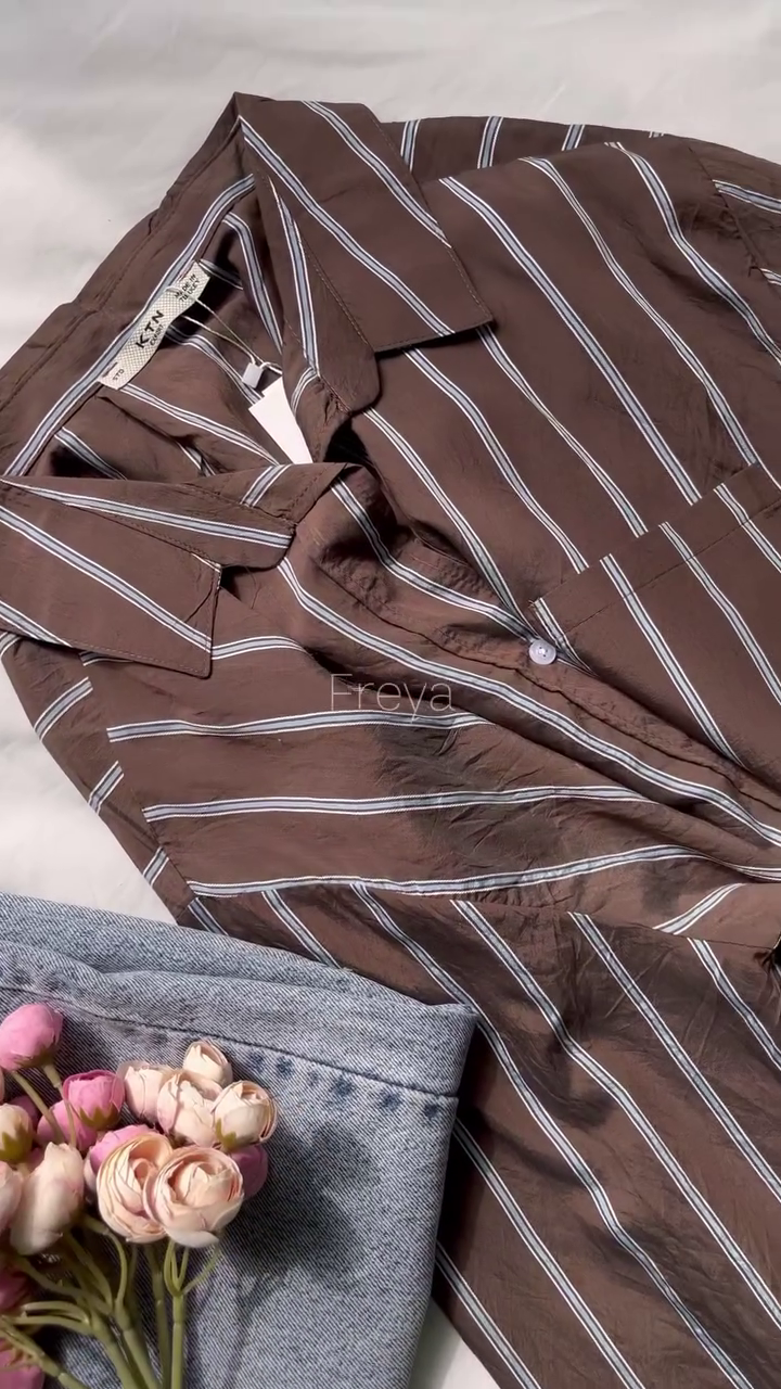 Brown Striped Button-Down Shirt with Subtle Sheen π°π